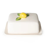 Lemon Ceramic Butter Dish White displayed with a charming lemon and leaf top design, perfect for any kitchen decor.