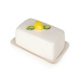 Lemon Ceramic Butter Dish White featuring a charming Sicilian lemon design with yellow fruit and green leaves on a pristine white base.