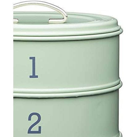 Close-up view of Living Nostalgia's Airtight Cake Storage Tin, showcasing the beautiful English Sage finish.