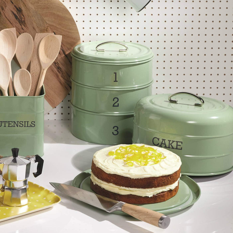 Living Nostalgia 3-Tier Cake Storage Tin Sage Green - Home Deco London