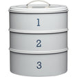 Living Nostalgia 3-Tier Metal Cake Storage Tin in French Grey, ideal for keeping your bakes fresh and stylish.