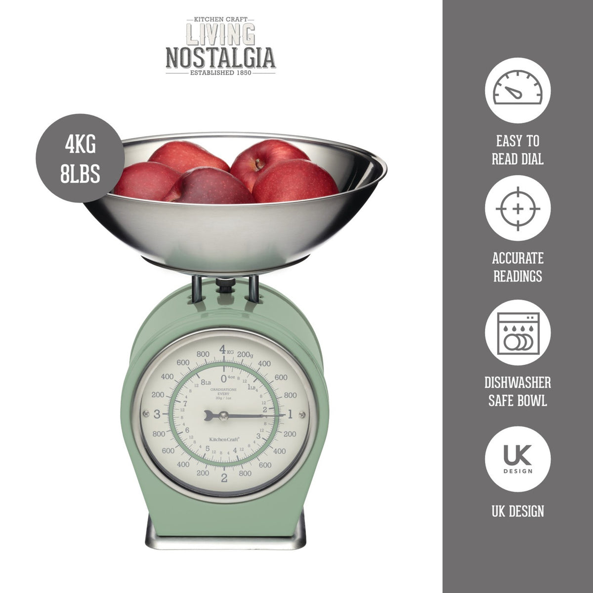 Living Nostalgia Mechanical Kitchen Scales - English Sage Green
