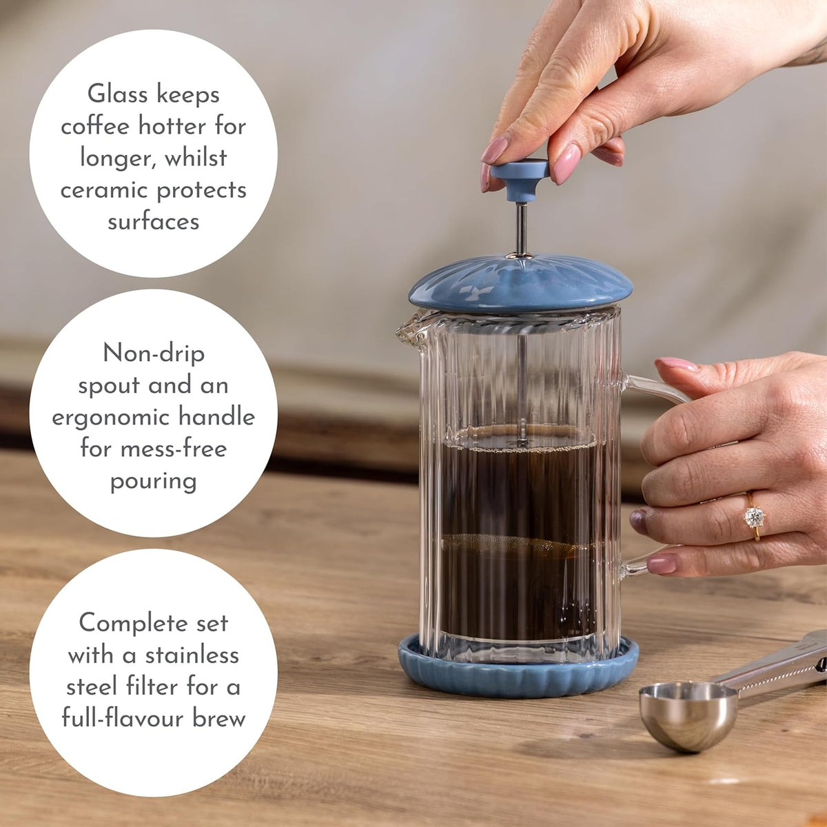 Price & Kensington Luxe French Press White Cafetiere 350ml Bluebell - Home Deco London