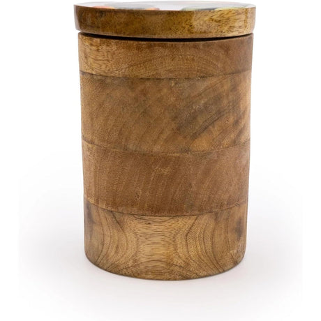 Mango Wood Storage Jar with Enamel Print Orange Blossom - Home Deco London