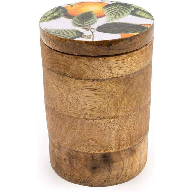 Mango Wood Storage Jar with Enamel Print Orange Blossom - Home Deco London