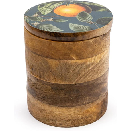 Mango Wood Storage Jar with Enamel Print - Orange Blossom Large - Home Deco London