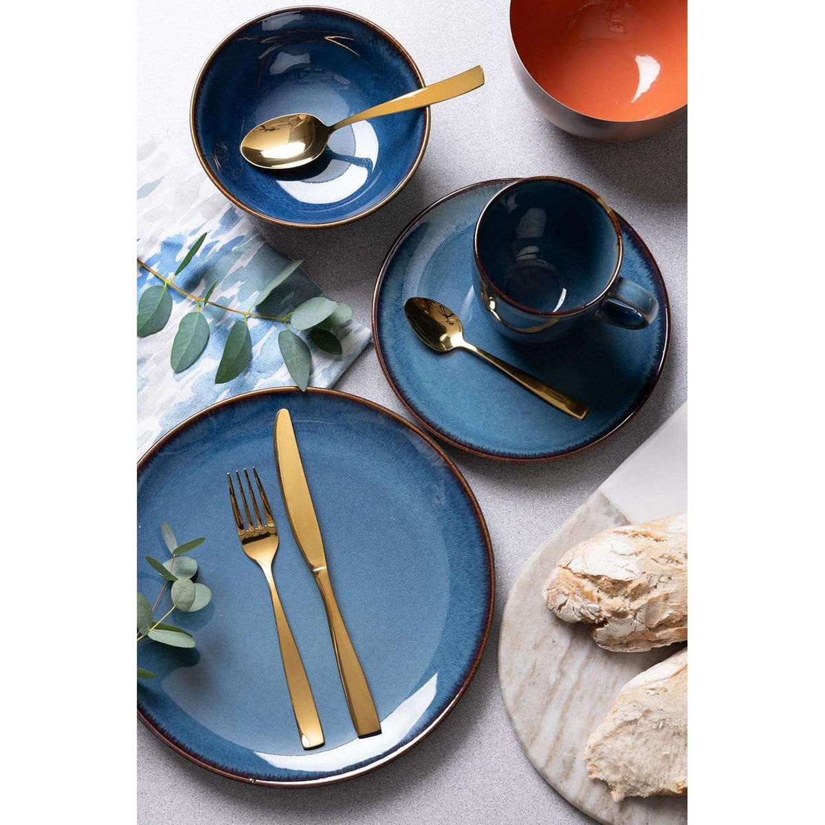 Mason Cash 12-Piece Stoneware Dinner Set in Reactive Blue - Home Deco London