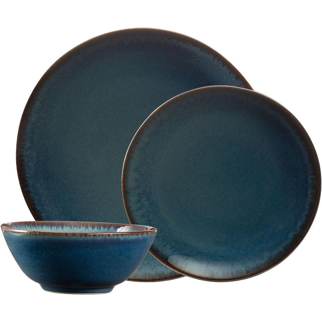 Mason Cash 12-Piece Stoneware Dinner Set in Reactive Blue - Home Deco London