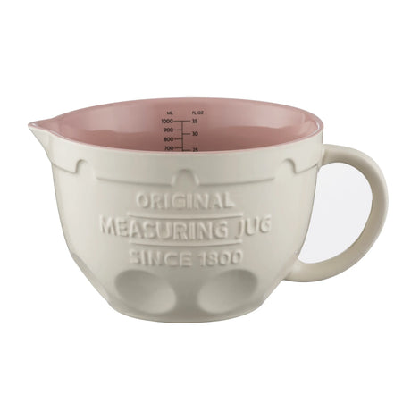 Mason Cash Innovative Kitchen 1 L Measuring Jug, Off-White, a durable stoneware measuring jug ideal for mixing and measuring ingredients.
