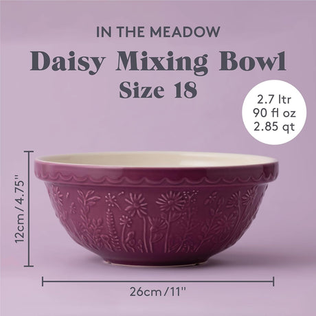 Mason Cash 26cm In The Meadow Ceramic Mixing Bowl - Sturdy, Floral Design, Dishwasher Safe - Home Deco London