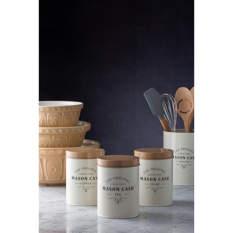 Stylish Mason Cash Heritage Cream Sugar Storage Canister 1.3 Litre, perfect for keeping sugar fresh in your kitchen storage canister.