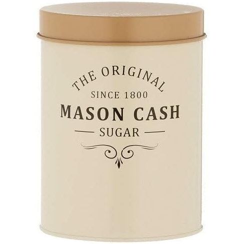 Mason Cash Heritage Cream Sugar Storage Canister 1.3 Litre ideal for kitchen storage, featuring a durable coated steel exterior.
