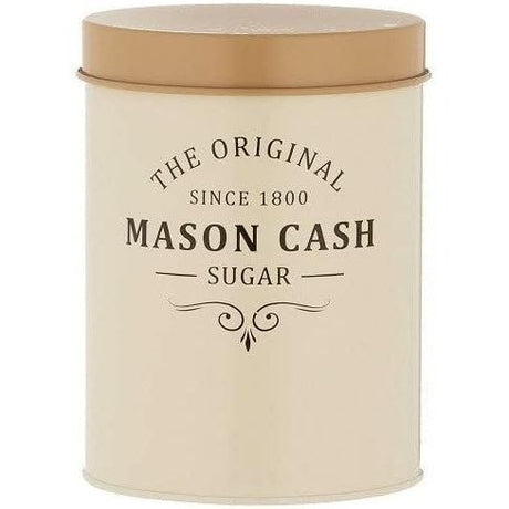 Mason Cash Heritage Cream Sugar Storage Canister 1.3 Litre ideal for kitchen storage, featuring a durable coated steel exterior.