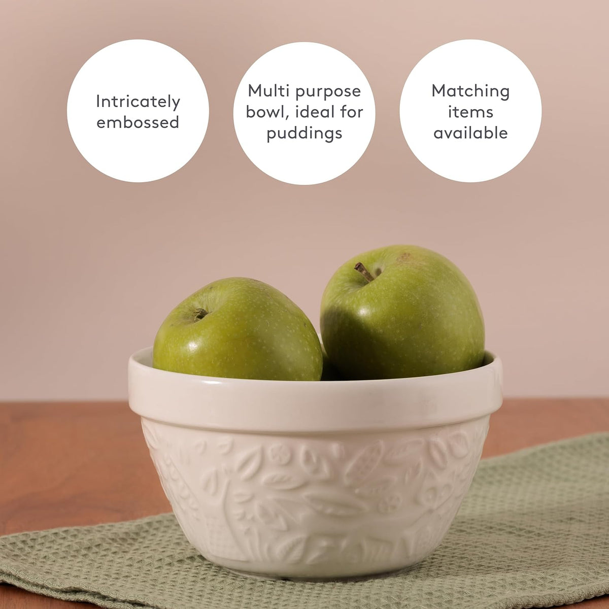 Mason Cash In The Forest 16cm Cream Pudding Basin – Embossed Design, Microwave & Oven Safe - Home Deco London