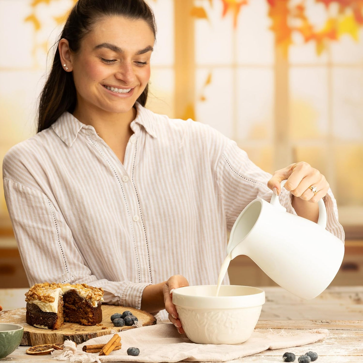 Mason Cash In The Forest 16cm Cream Pudding Basin – Embossed Design, Microwave & Oven Safe - Home Deco London