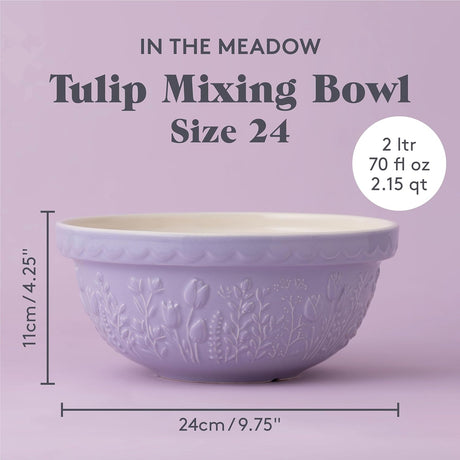 Charming floral design on the Mason Cash in The Meadow Mixing Bowl 24cm, ideal mixing bowl for baking dough and pastries.