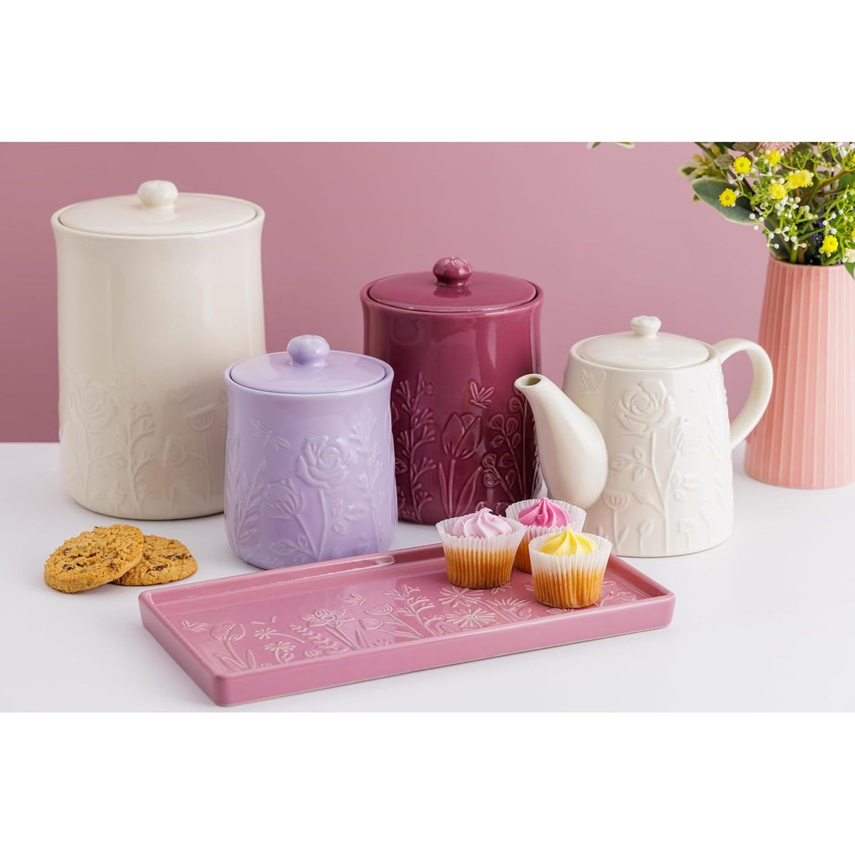 Collection of Mason Cash kitchenware including In the Meadow Small Storage Jar 800ml, showcasing its charm as a kitchen storage jar.