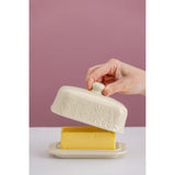 Mason Cash Meadow butter dish with Lid cream  with pink back wall