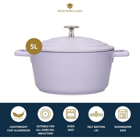 MasterClass Large Casserole Dish 5L with Lid Lavender - Home Deco London