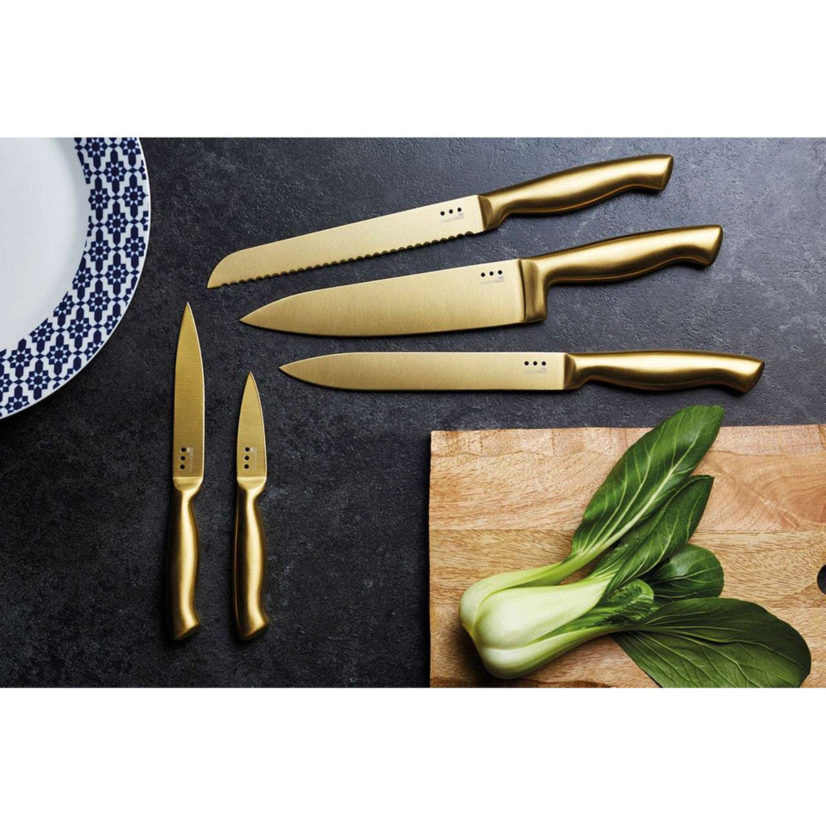 MasterClass 5-Piece Brass Coloured Knife Block Set - Home Deco London