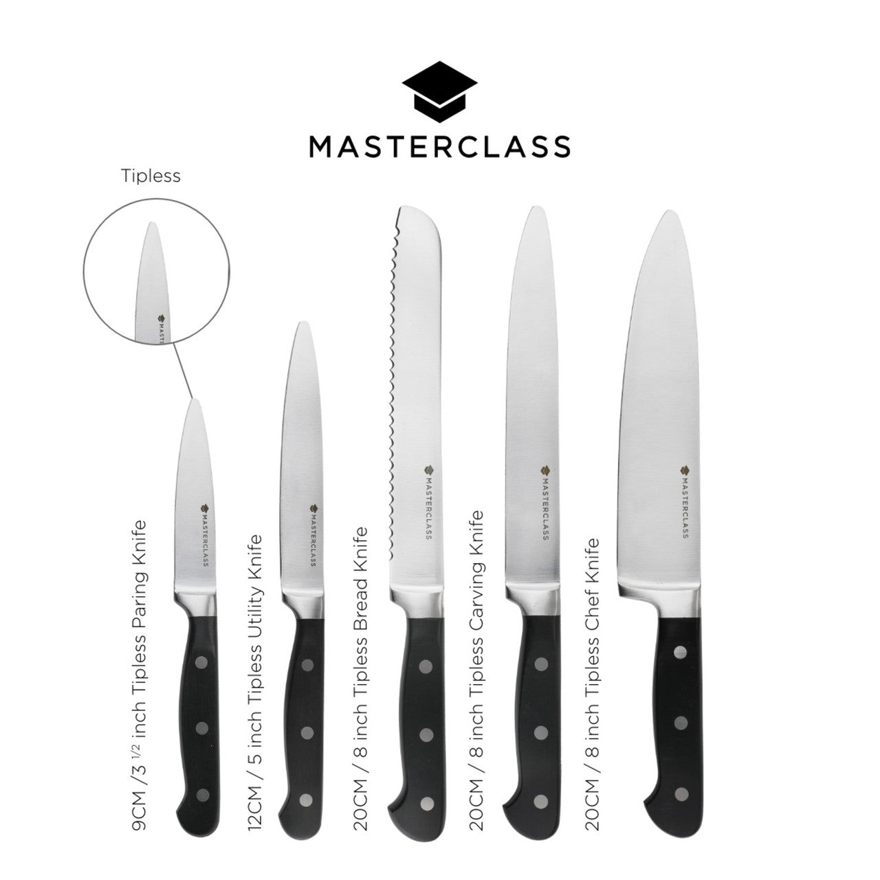 MasterClass Tipless Knife Block Set - 5 Piece - Home Deco London