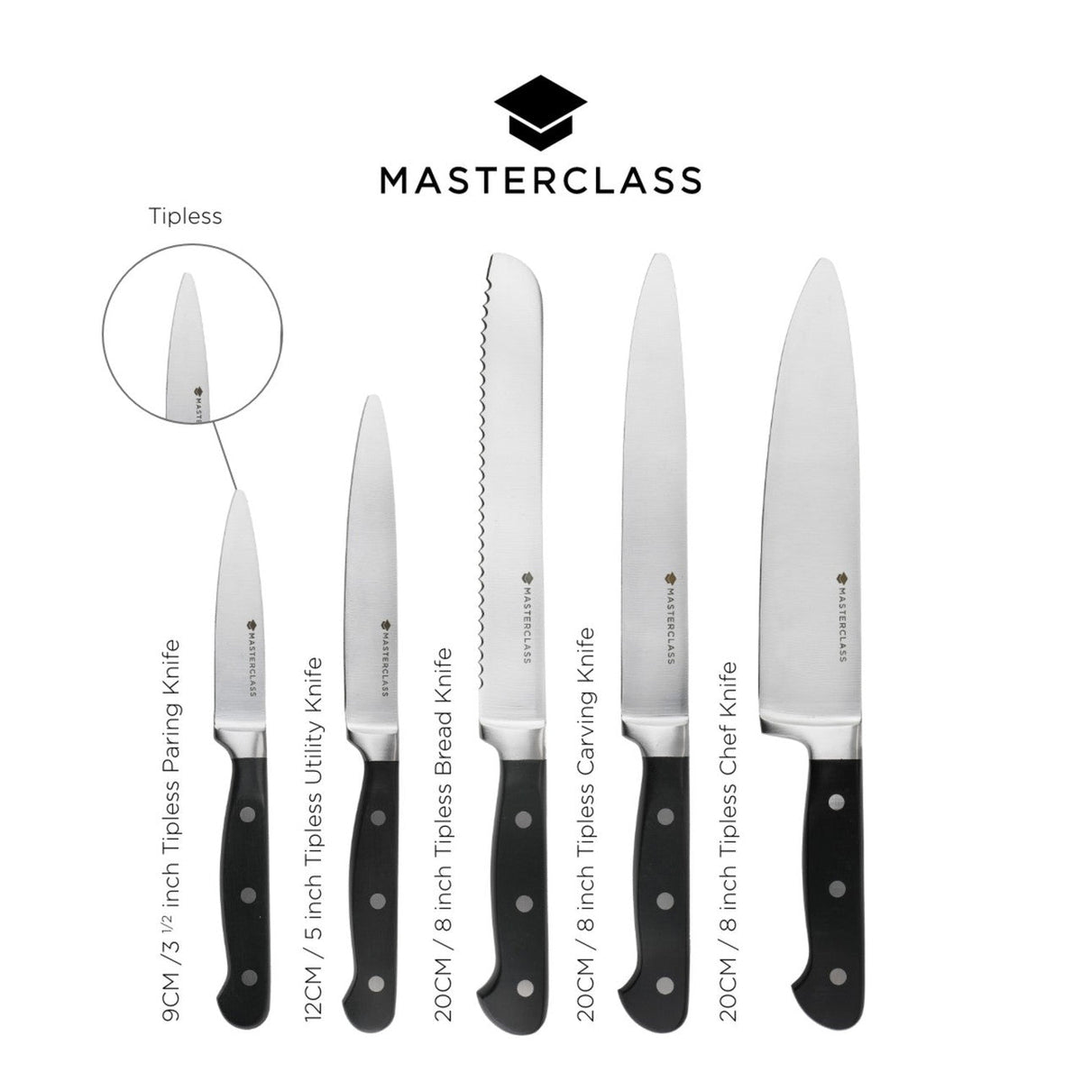 MasterClass Tipless Knife Block Set - 5 Piece - Home Deco London