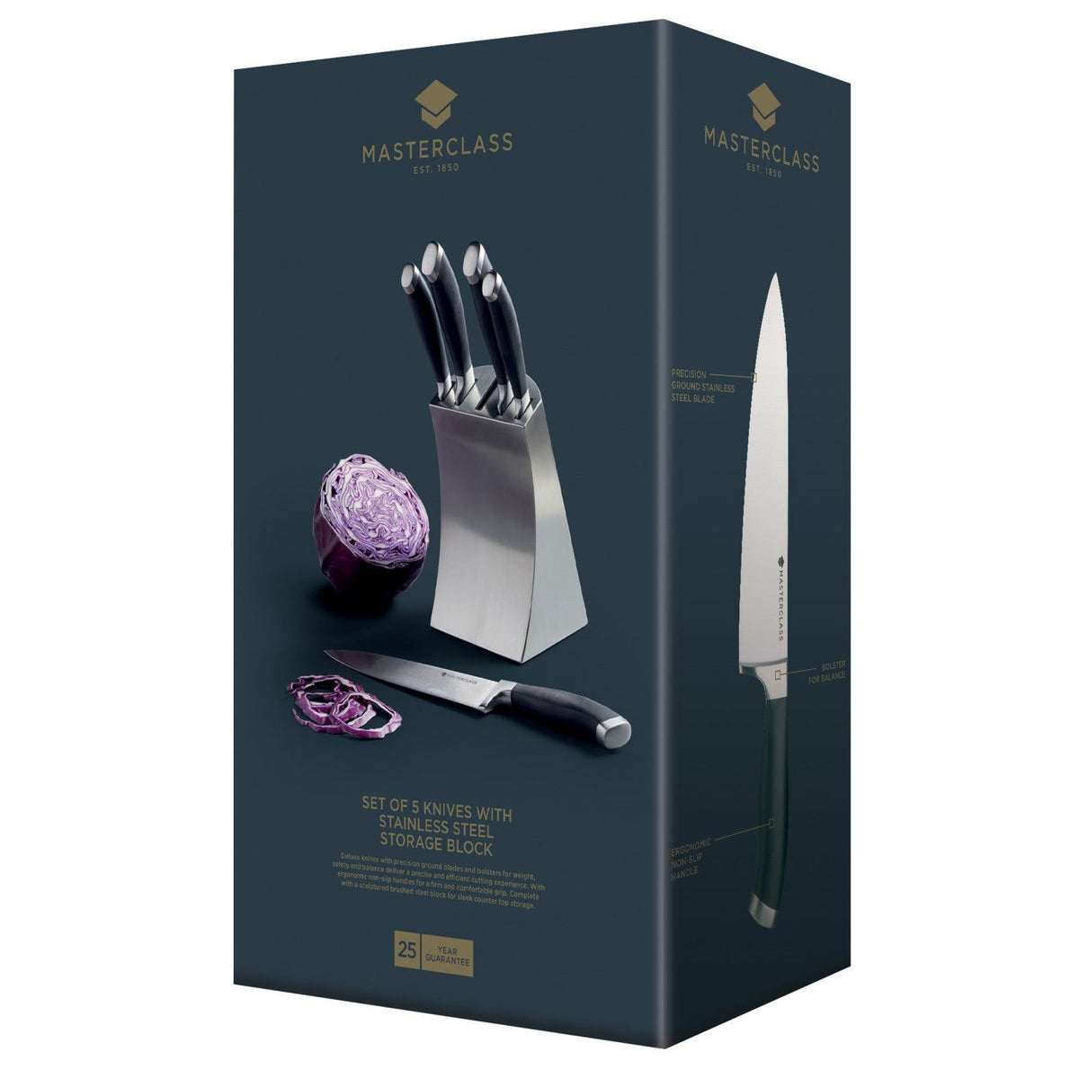 MasterClass Trojan 5 Piece Kitchen Knife Block Set - Home Deco London