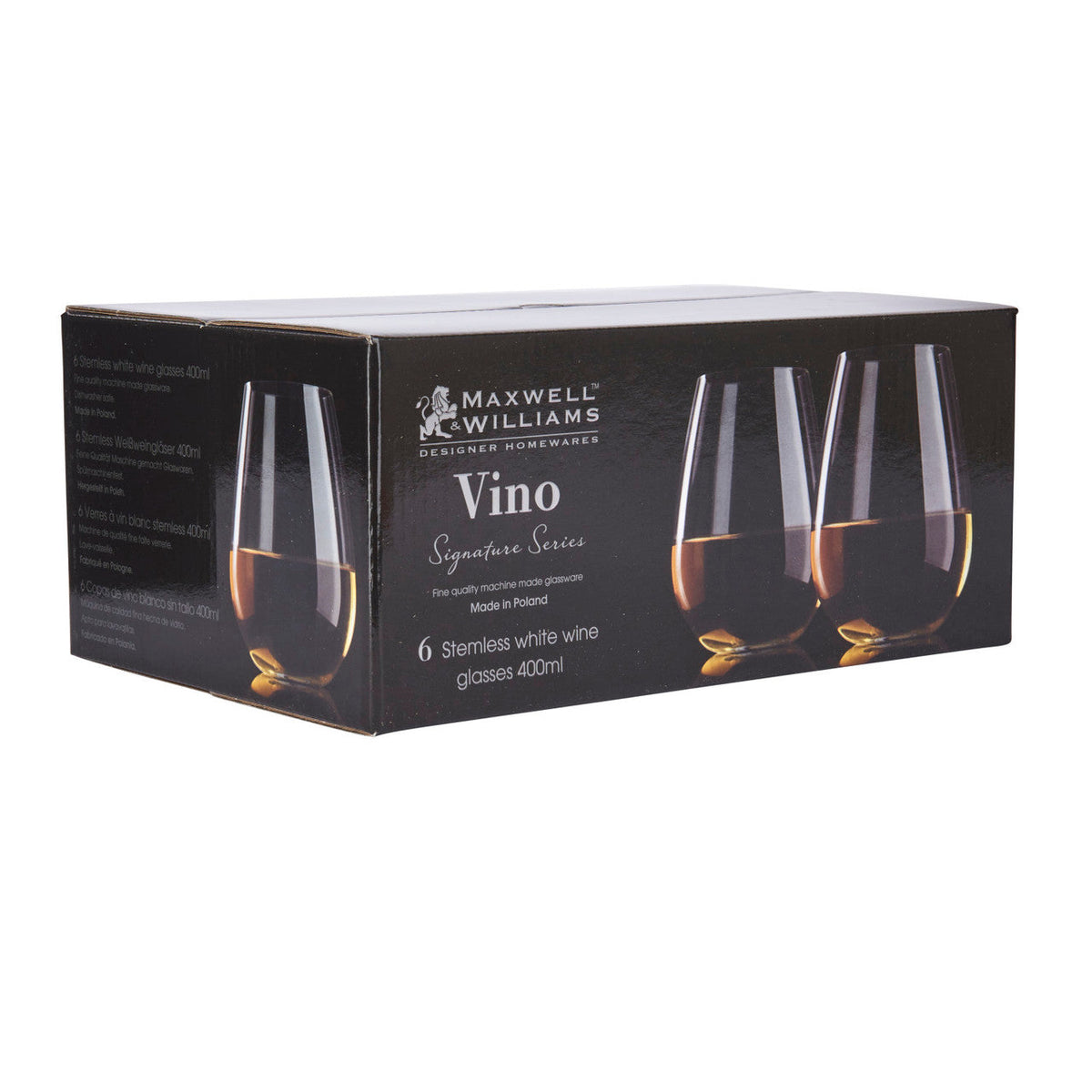 Maxwell & Williams Vino Set of 6 Stemless Wine Glasses 400ml - Home Deco London