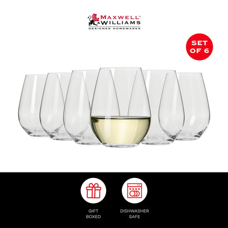 Maxwell & Williams Vino Set of 6 Stemless Wine Glasses 400ml - Home Deco London