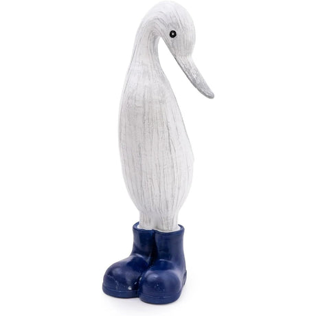 White Medium Decorative Duck With Navy Wellies - Home Deco London