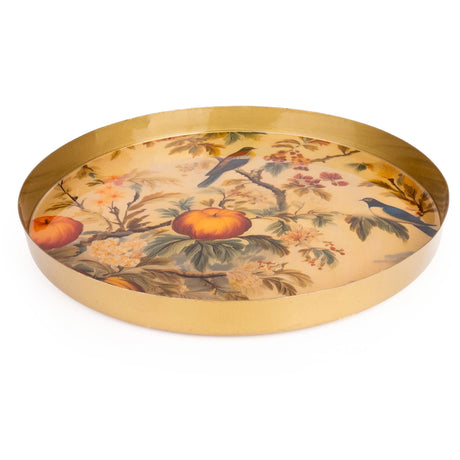 Elegant Metal Tray - Eastern Bluebird with warm autumnal colours and a gold-toned rim, ideal as a chic eastern bluebird tray for entertaining or home decor.