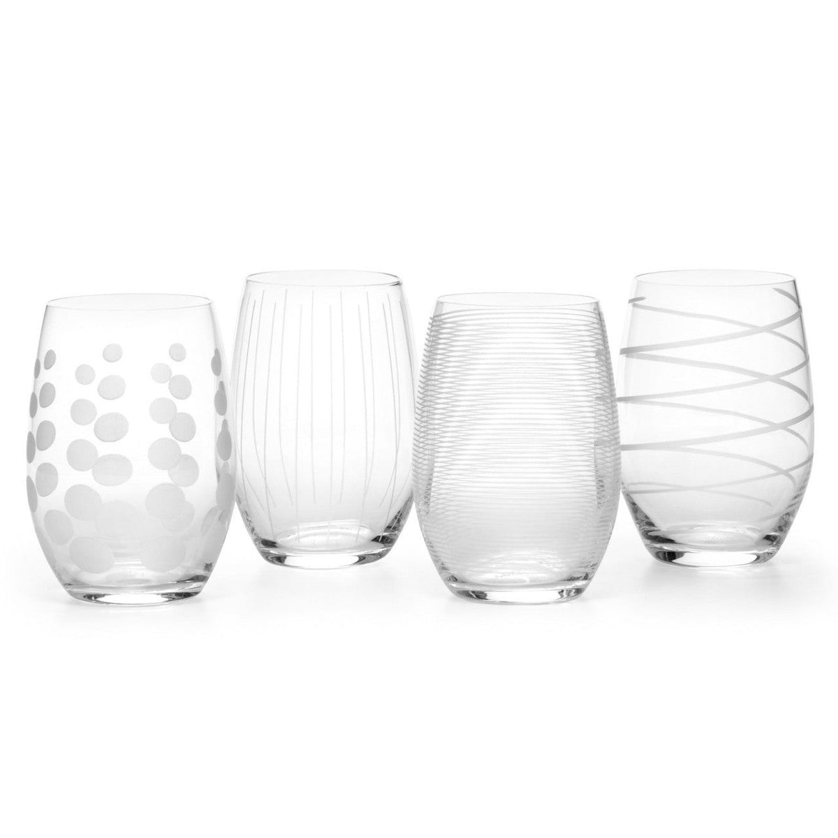 Mikasa Cheers Set of 4 Etched Stemless Wine Glasses - Home Deco London
