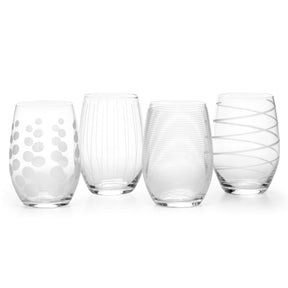 Mikasa Cheers Set of 4 Etched Stemless Wine Glasses - Home Deco London