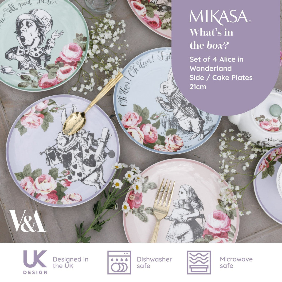 Mikasa V&A Alice In Wonderland Bone China Side Plates Set of 4 - Home Deco London