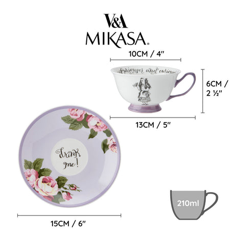 Mikasa V&A Alice In Wonderland Bone China Tea Cup And Saucer 140ml - Home Deco London