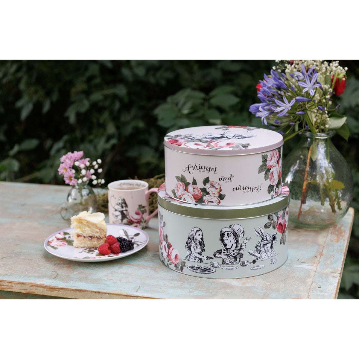 Mikasa and V&A Alice In Wonderland Cake Tins in a kitchen setting, ideal for any baking enthusiast.