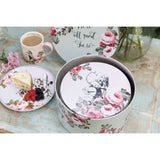 Close-up of the secure lids on Mikasa and V&A Alice In Wonderland Cake Tins, ensuring freshness for your baked treats.