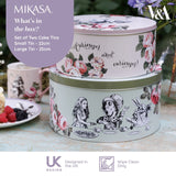 Close-up of the intricate design on Mikasa and V&A Alice In Wonderland Cake Tins, highlighting pastel colours and floral patterns.