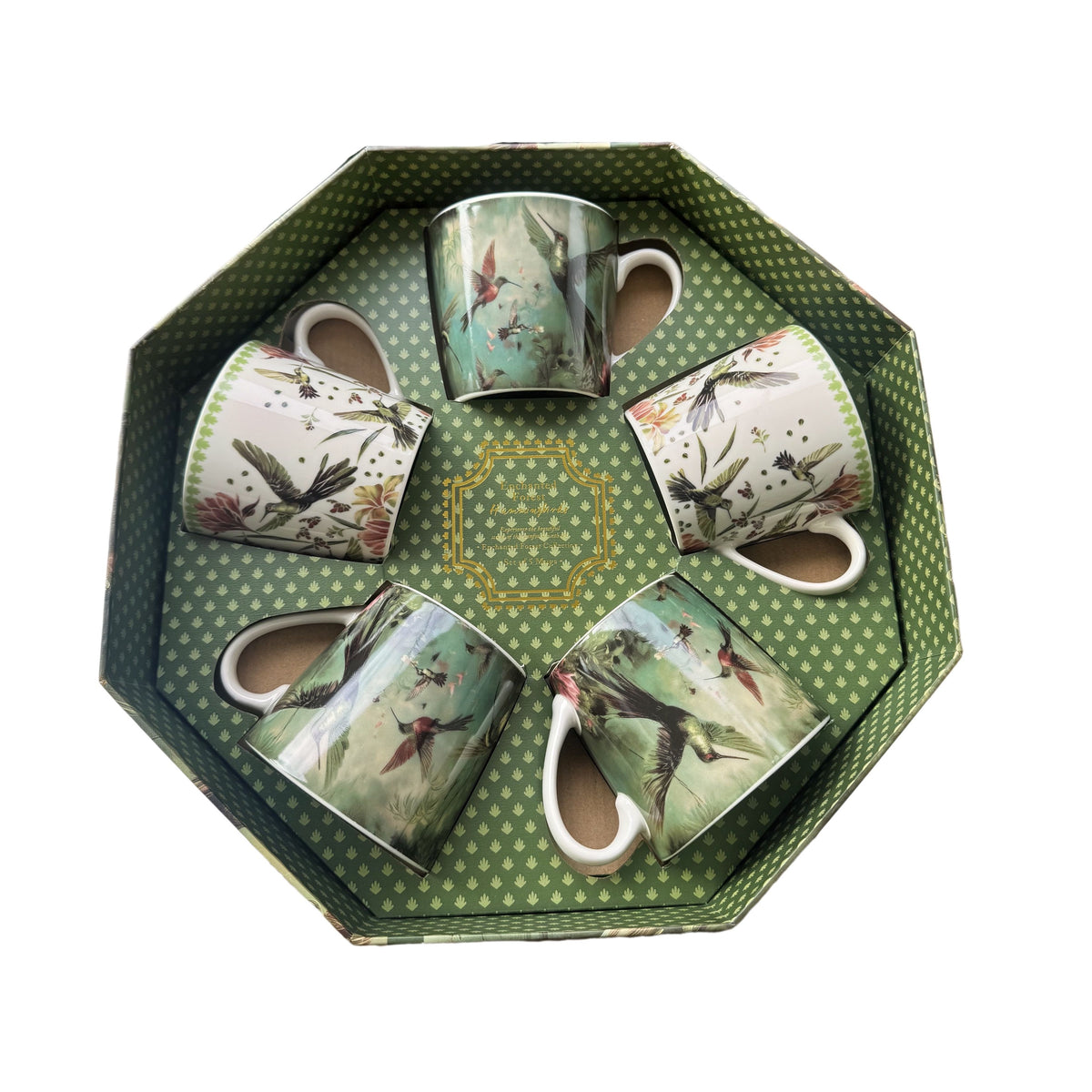 Eastern Birds Collection Green Mugs Set of 5 with Gift Box