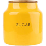 Clearly labelled Tomato Ceramic Canisters for Tea, Coffee and Sugar, ensuring easy identification and access to your kitchen staples.