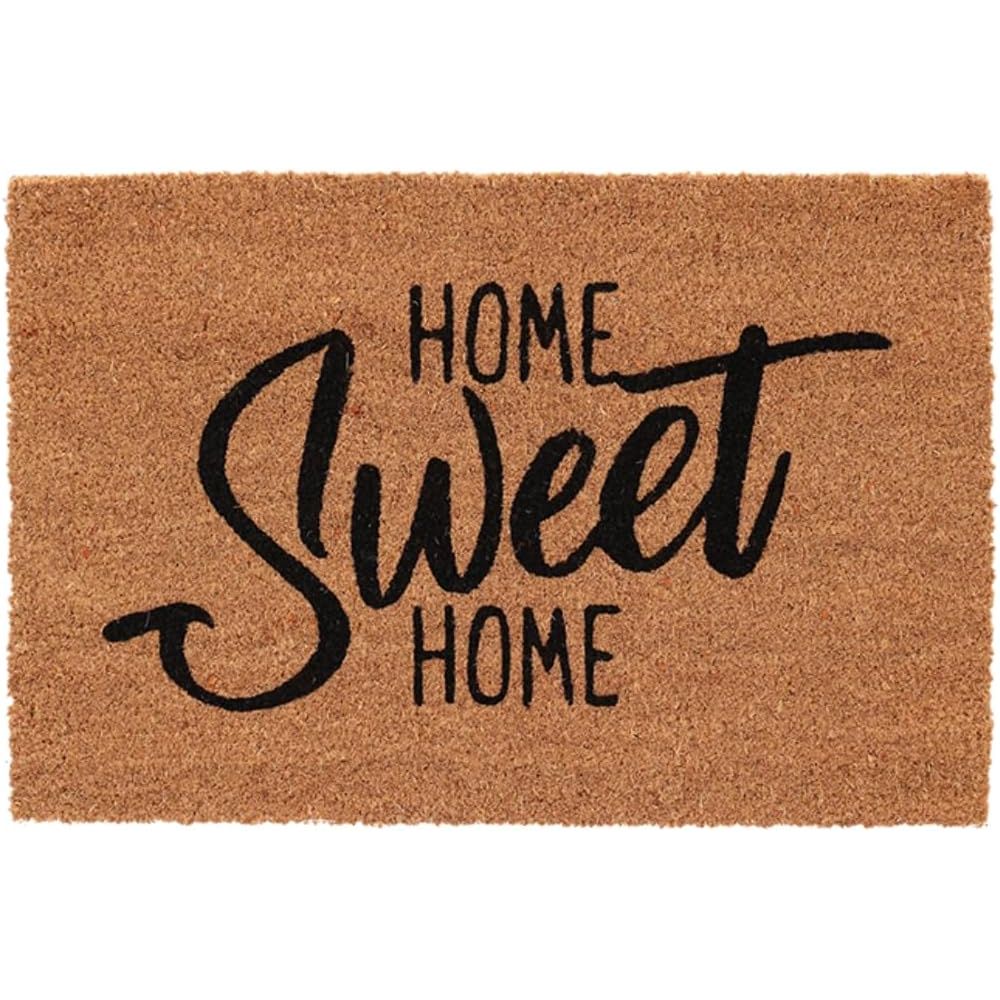 Home Sweet Home Mat Non-Slip Door Mat Natural Coir Indoor Outdoor 60/40cm featuring a cheerful welcome design, perfect as a natural coir mat for your entrance.