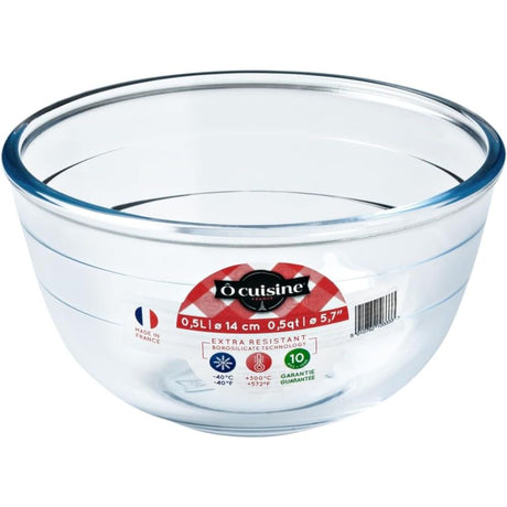 O'Cuisine 0.5 Litre Prep Bowl - Borosilicate Glass Mixing Bowl, Heat & Freeze Resistant - Home Deco London