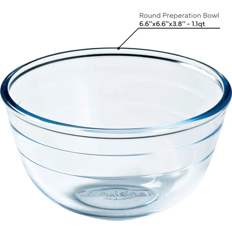 O'Cuisine 1.1 Litre Borosilicate Glass Mixing Bowl - Versatile, Durable & Hygienic Kitchen Essential - Home Deco London