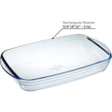 O'Cuisine 32x20cm Borosilicate Glass Roasting Dish - 2.0L Capacity, Dishwasher Safe, Set of 2 - Home Deco London