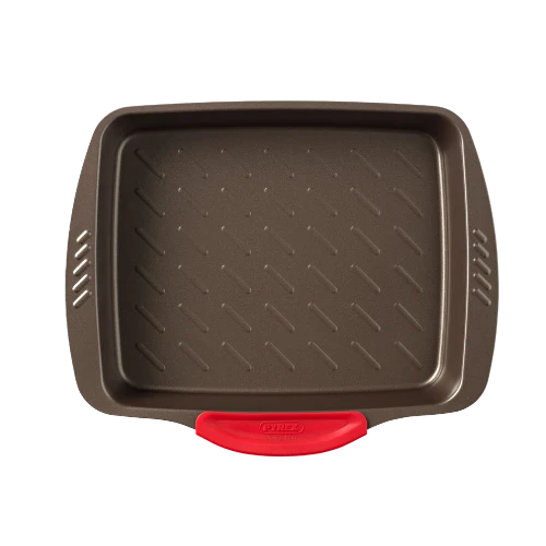 Pyrex asimetriA Rectangular metal oven dish with slicone handle 30x24