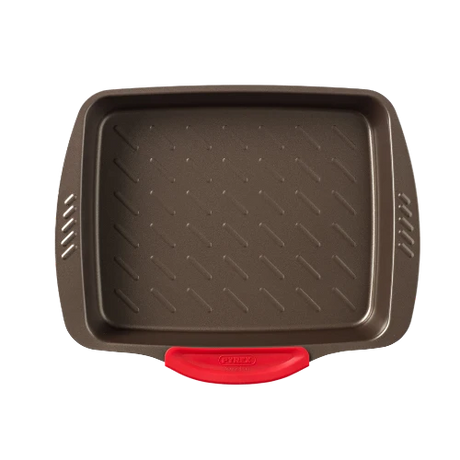 Pyrex asimetriA Rectangular metal oven dish with slicone handle 30x24