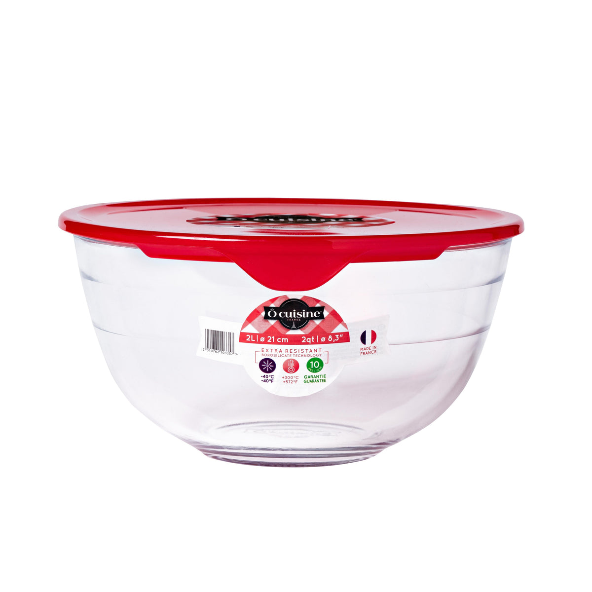 Ôcuisine® 2LT Glass Mixing Bowl With Red Lid - Home Deco London