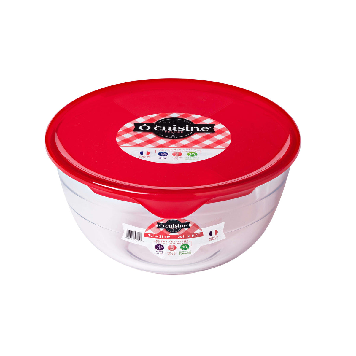 Ôcuisine® 2LT Glass Mixing Bowl With Red Lid - Home Deco London