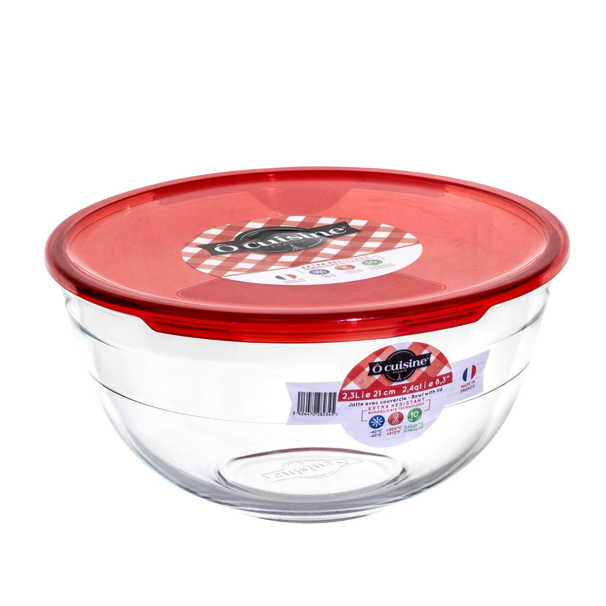 Ôcuisine® 2LT Glass Mixing Bowl With Red Lid - Home Deco London