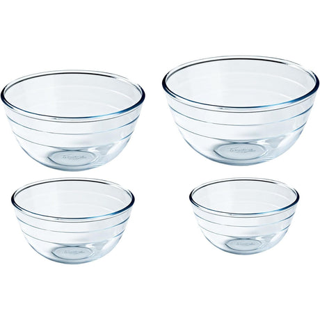 Ôcuisine® 4-Piece Borosilicate Glass Bowls Set (0.7, 1.1, 2.3, 3.1L) - Home Deco London